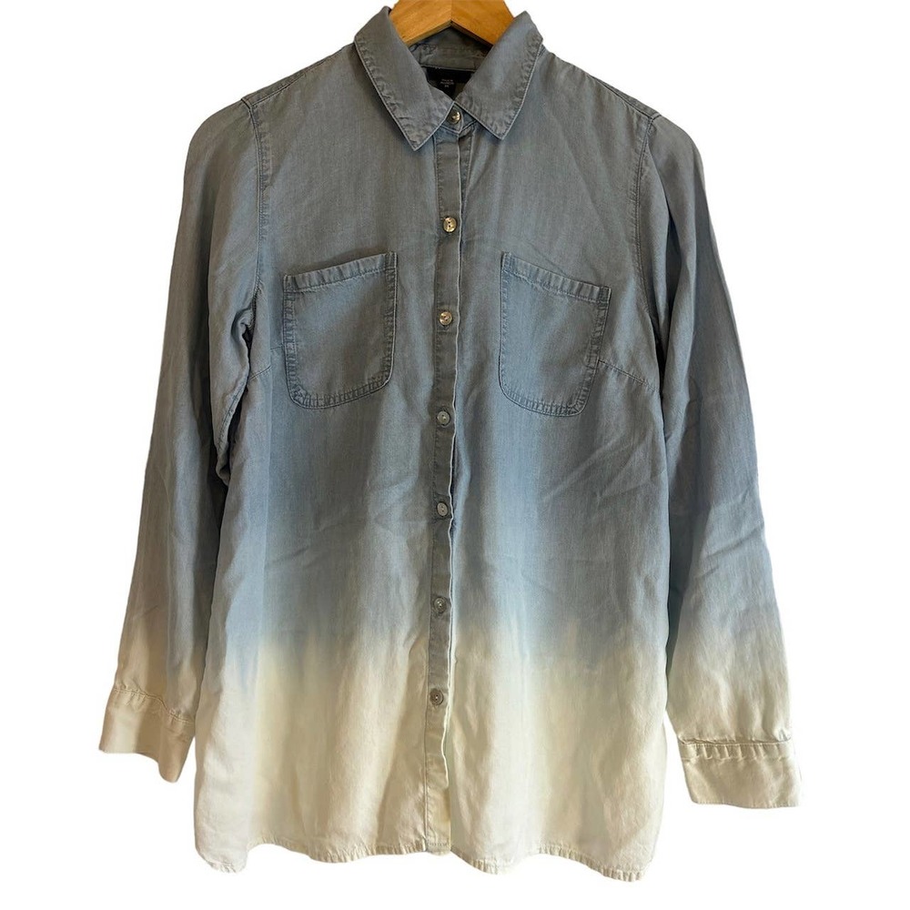 J. Jill Denim Women’s Size XS Chambray Dip Dye Button Up Shirt Abalone‎ Buttons